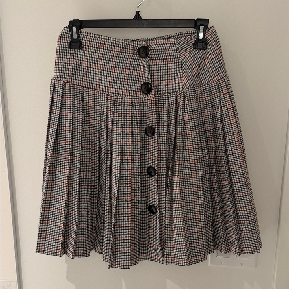 Neon Rose Plaid Pleated Button‎ Front Mini Skirt XS